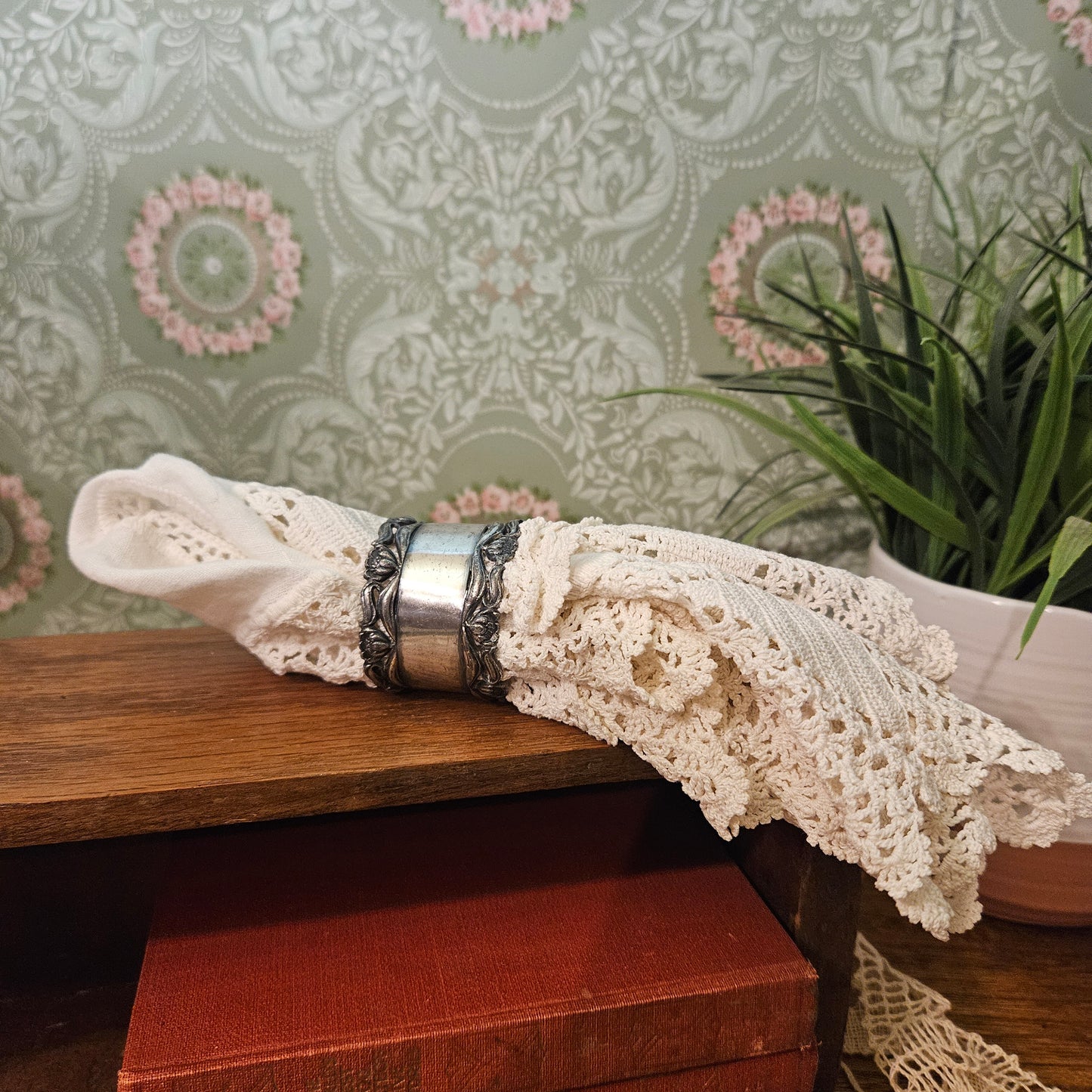 Openwork Floral Silver-Tone Napkin Ring