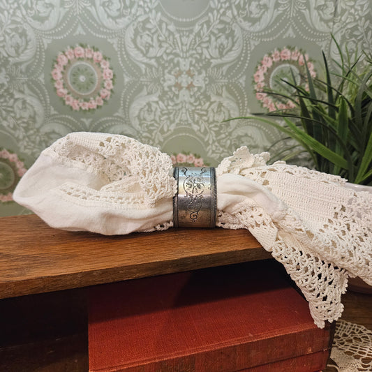 Engraved Floral Beaded Silver-Tone Napkin Ring