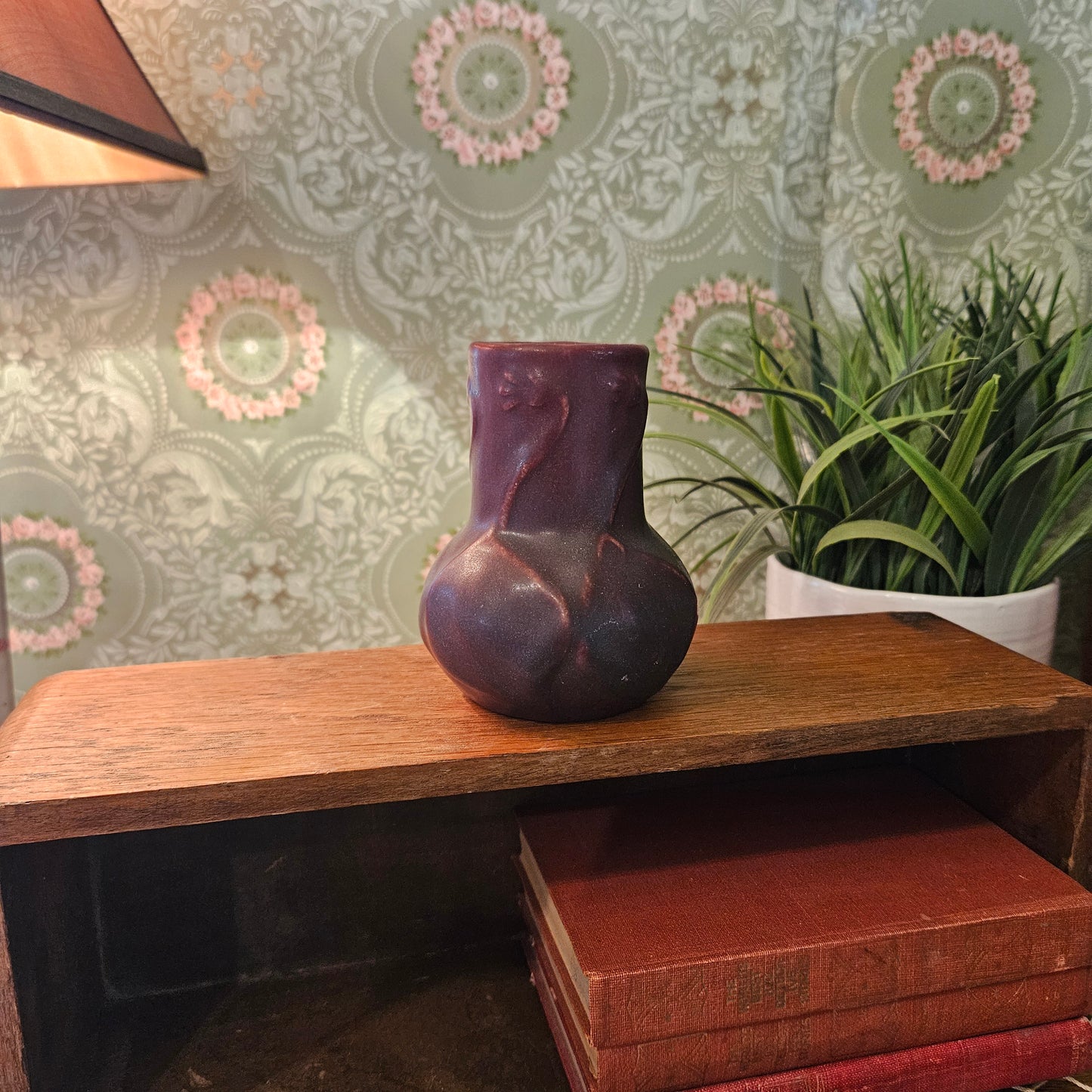 Vintage Plum Matte Ceramic Branch and Berry Vase
