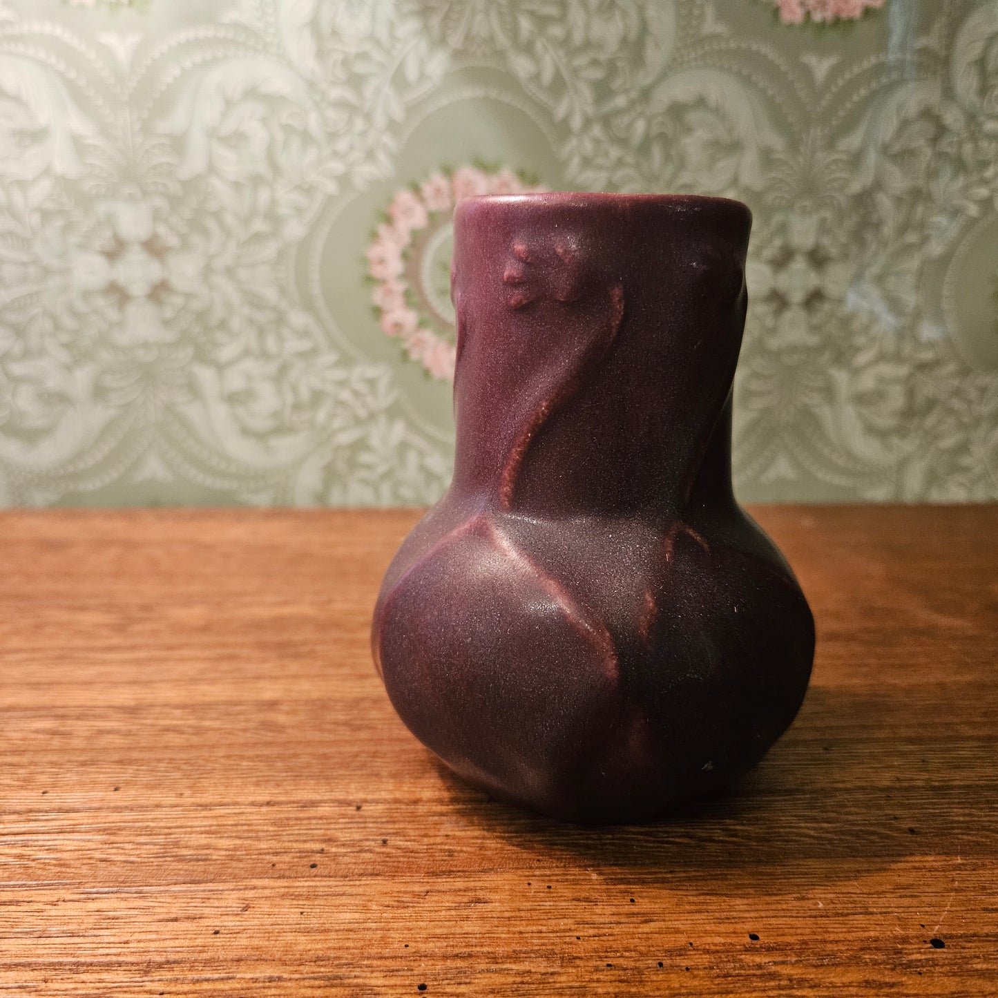 Vintage Plum Matte Ceramic Branch and Berry Vase