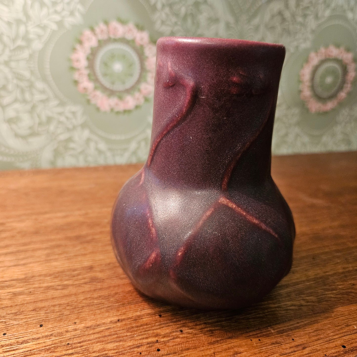 Vintage Plum Matte Ceramic Branch and Berry Vase