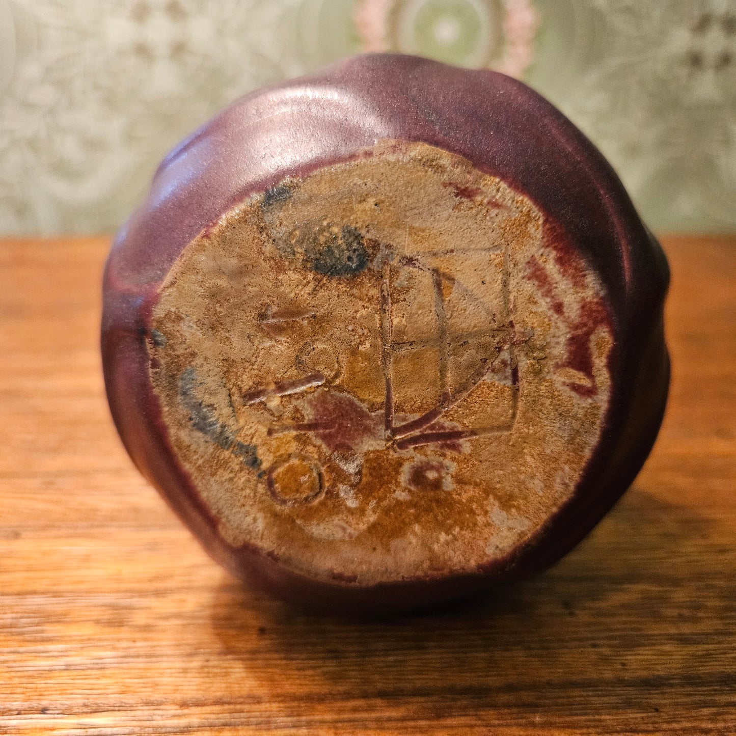 Vintage Plum Matte Ceramic Branch and Berry Vase