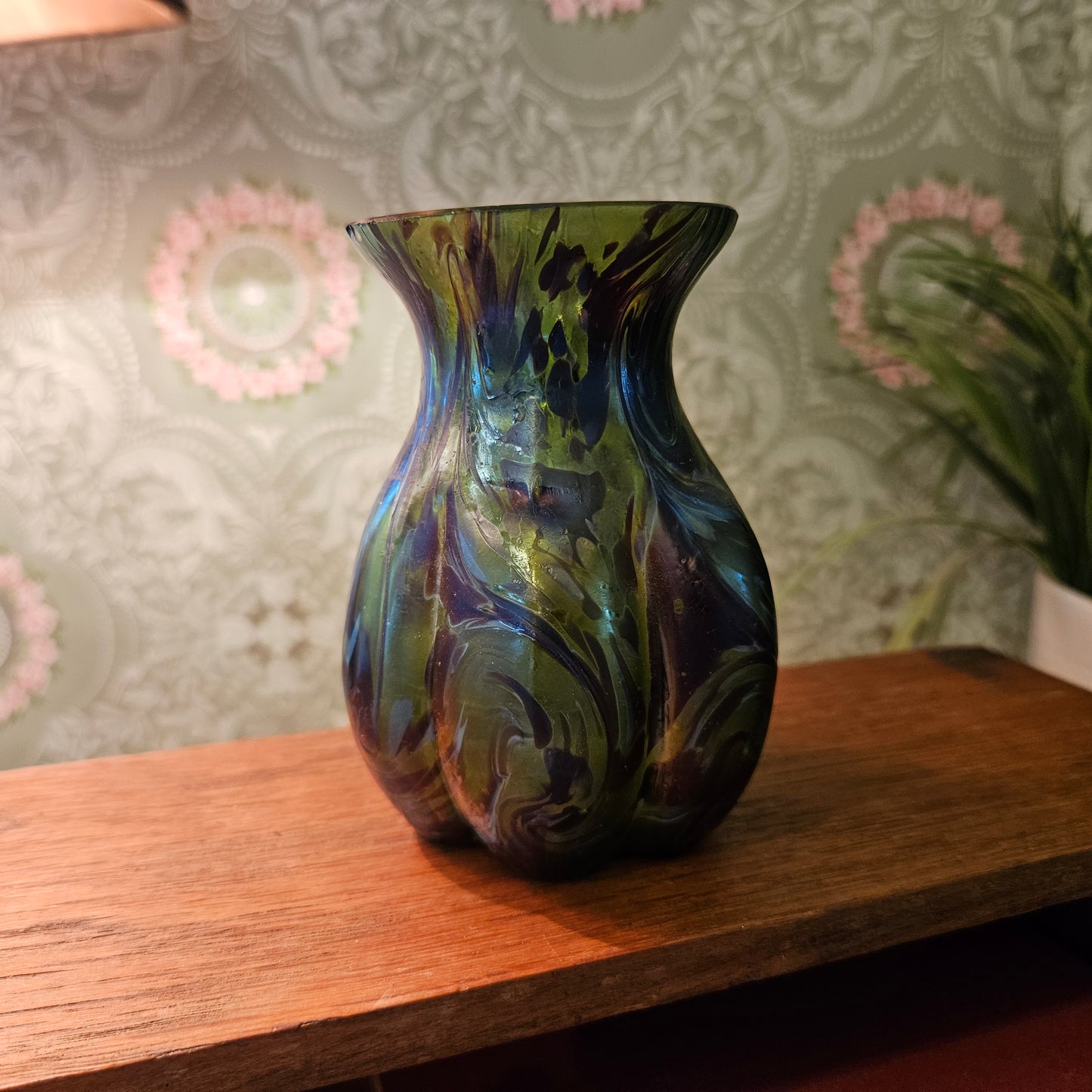 Small Handblown Multicolor Swirl Art Glass Vase