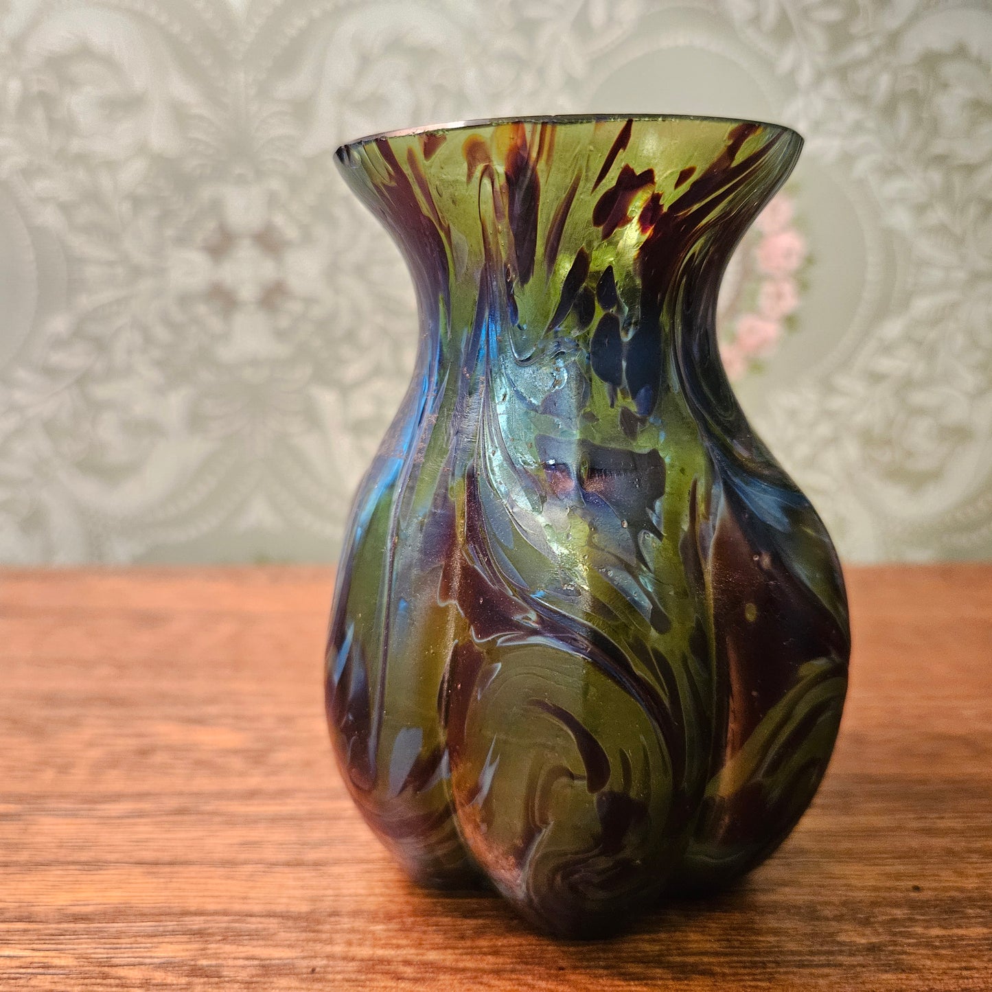 Small Handblown Multicolor Swirl Art Glass Vase