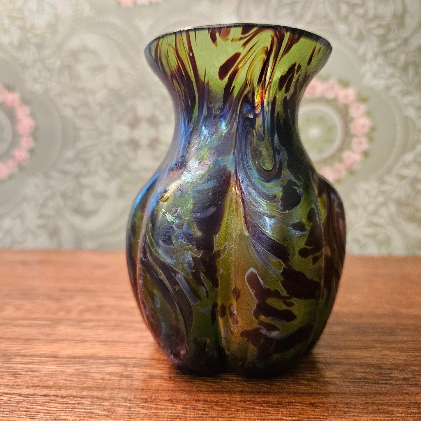 Small Handblown Multicolor Swirl Art Glass Vase