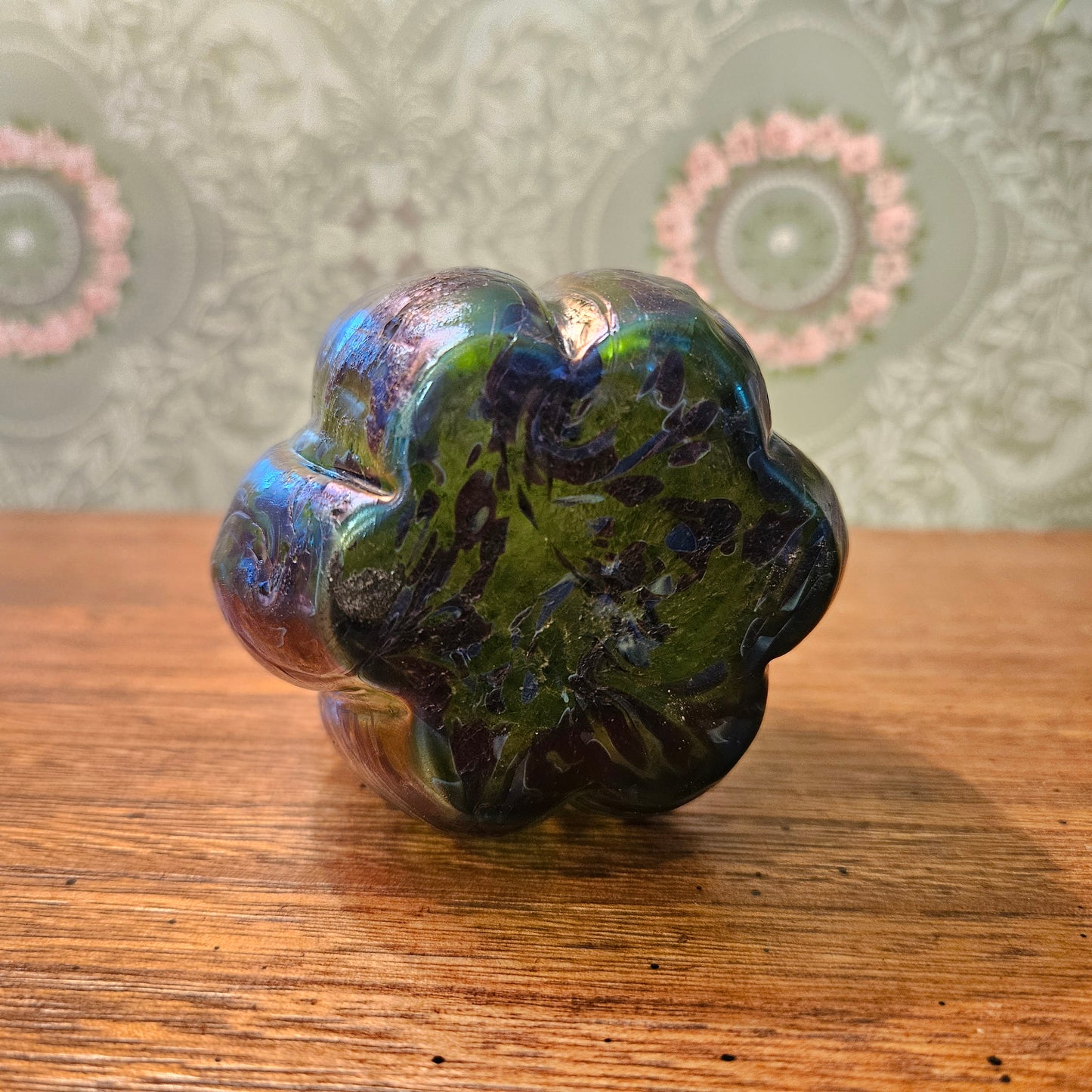 Small Handblown Multicolor Swirl Art Glass Vase