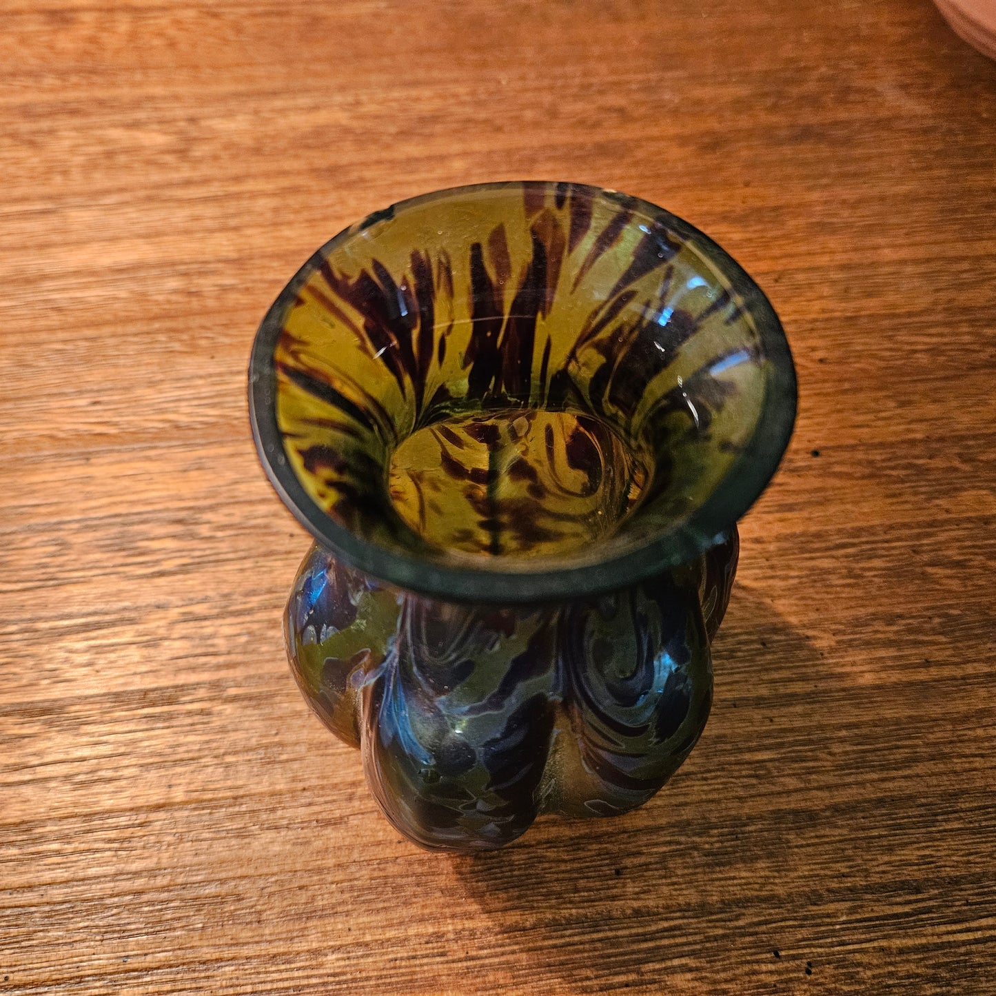 Small Handblown Multicolor Swirl Art Glass Vase