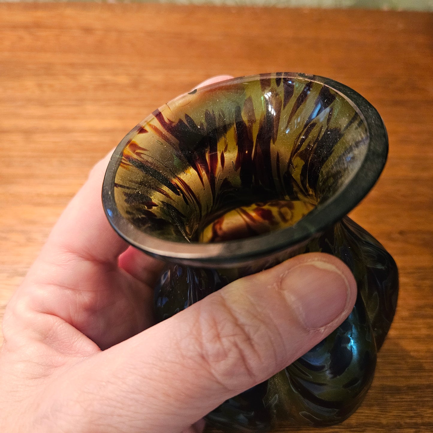 Small Handblown Multicolor Swirl Art Glass Vase