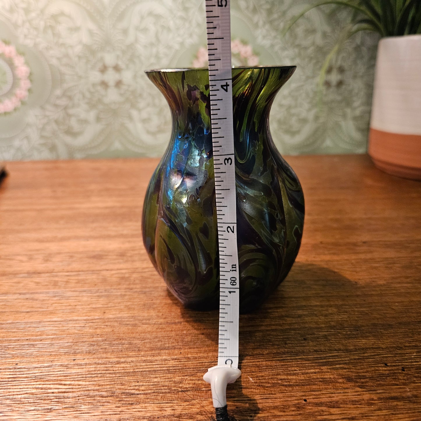 Small Handblown Multicolor Swirl Art Glass Vase