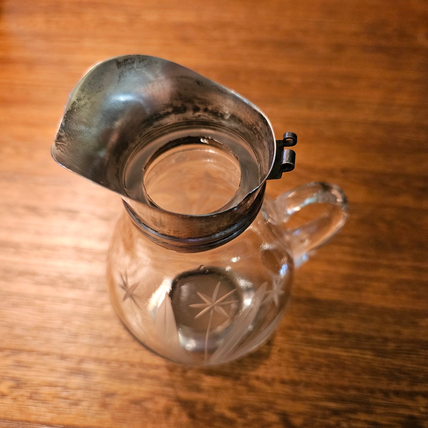 Sterling Silver Mounted Etched Glass Cream Pitcher