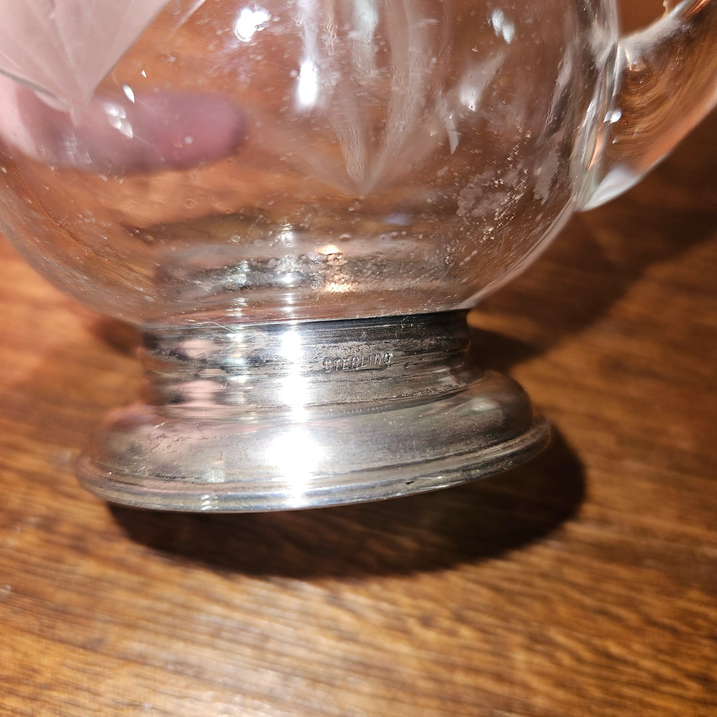 Sterling Silver Mounted Etched Glass Cream Pitcher