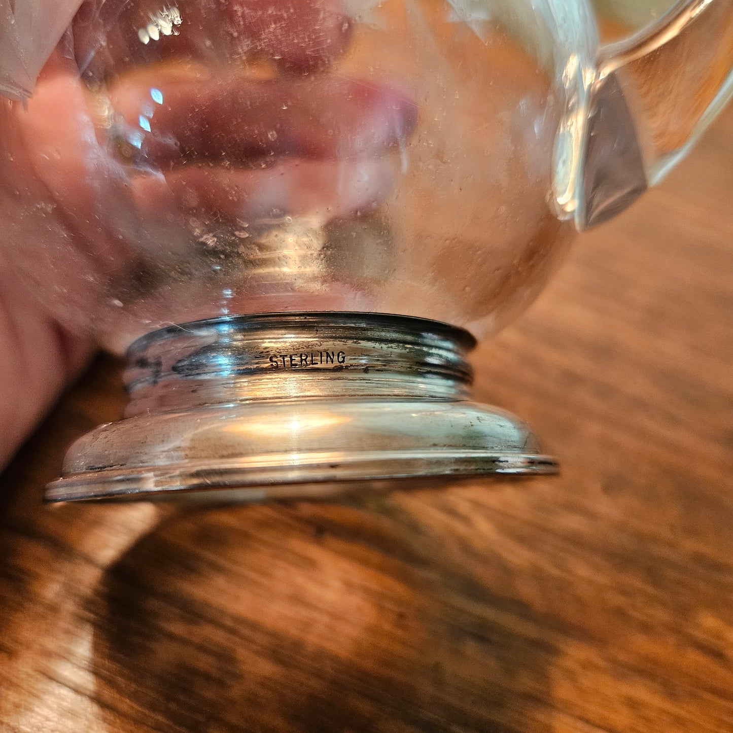 Sterling Silver Mounted Etched Glass Cream Pitcher