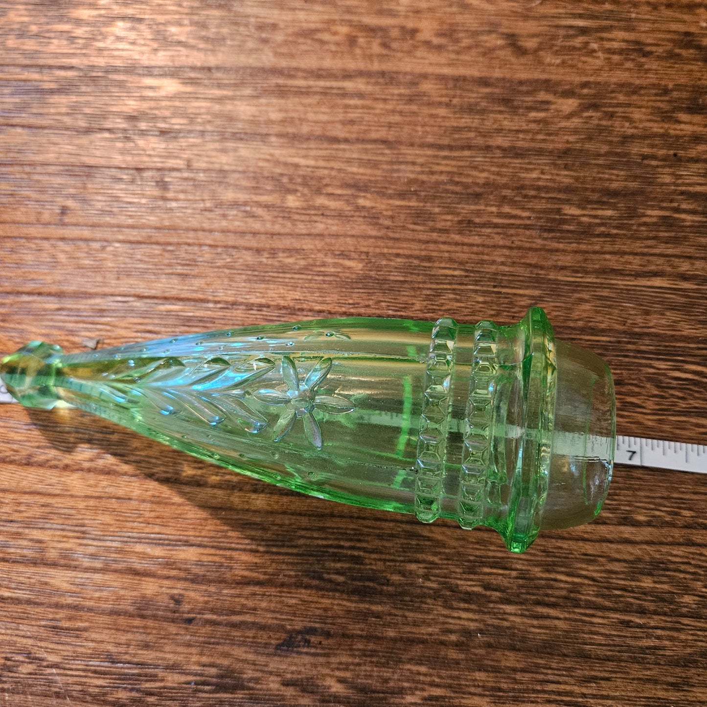 Vintage Uranium Glass Automobile Car Vase with Stand