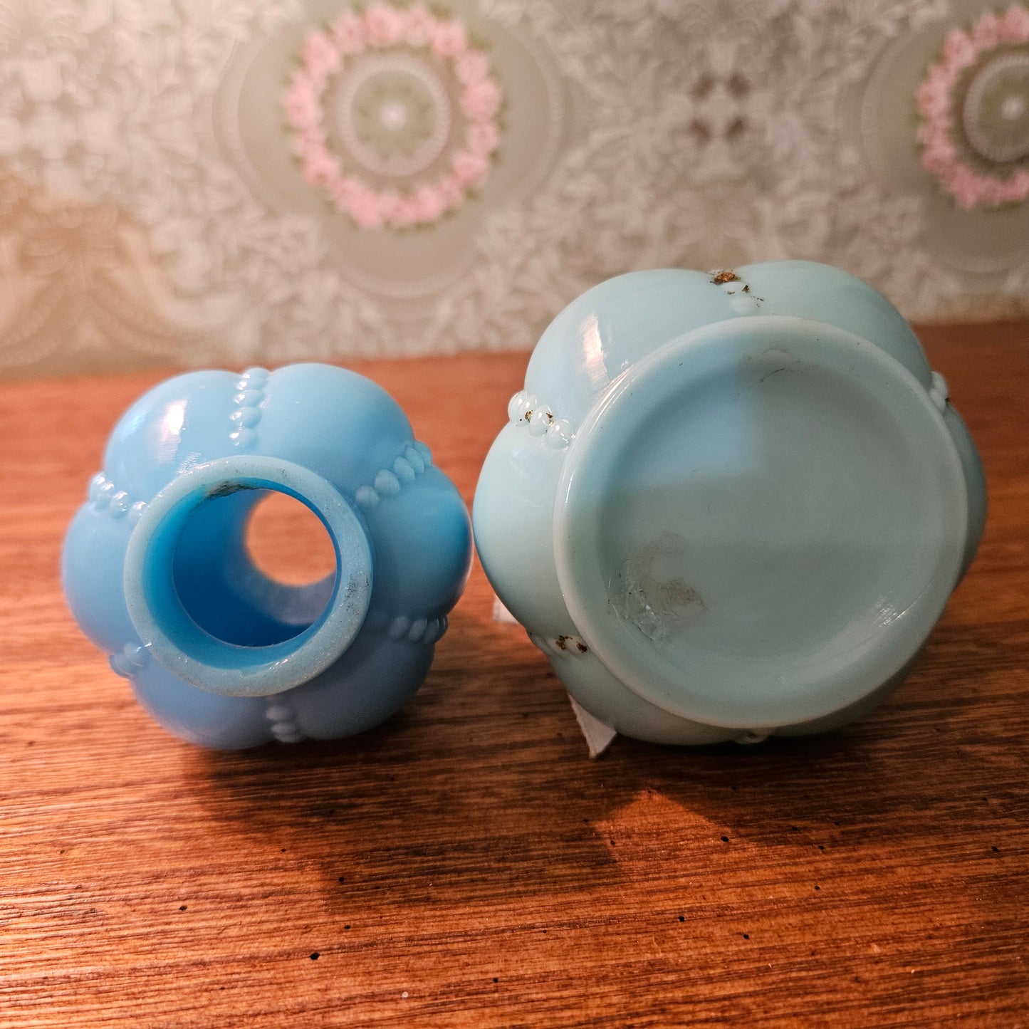 Vintage Blue Milk Glass Miniature Oil Lamp