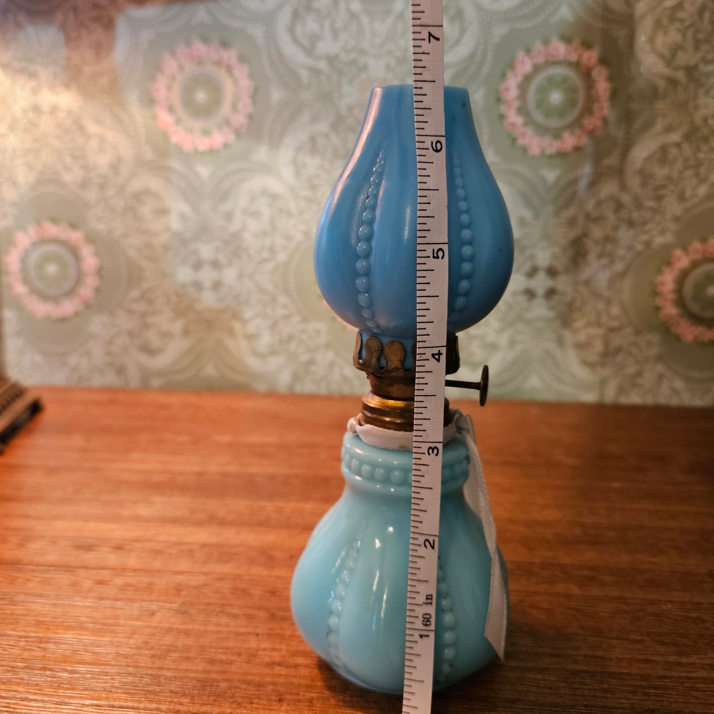 Vintage Blue Milk Glass Miniature Oil Lamp