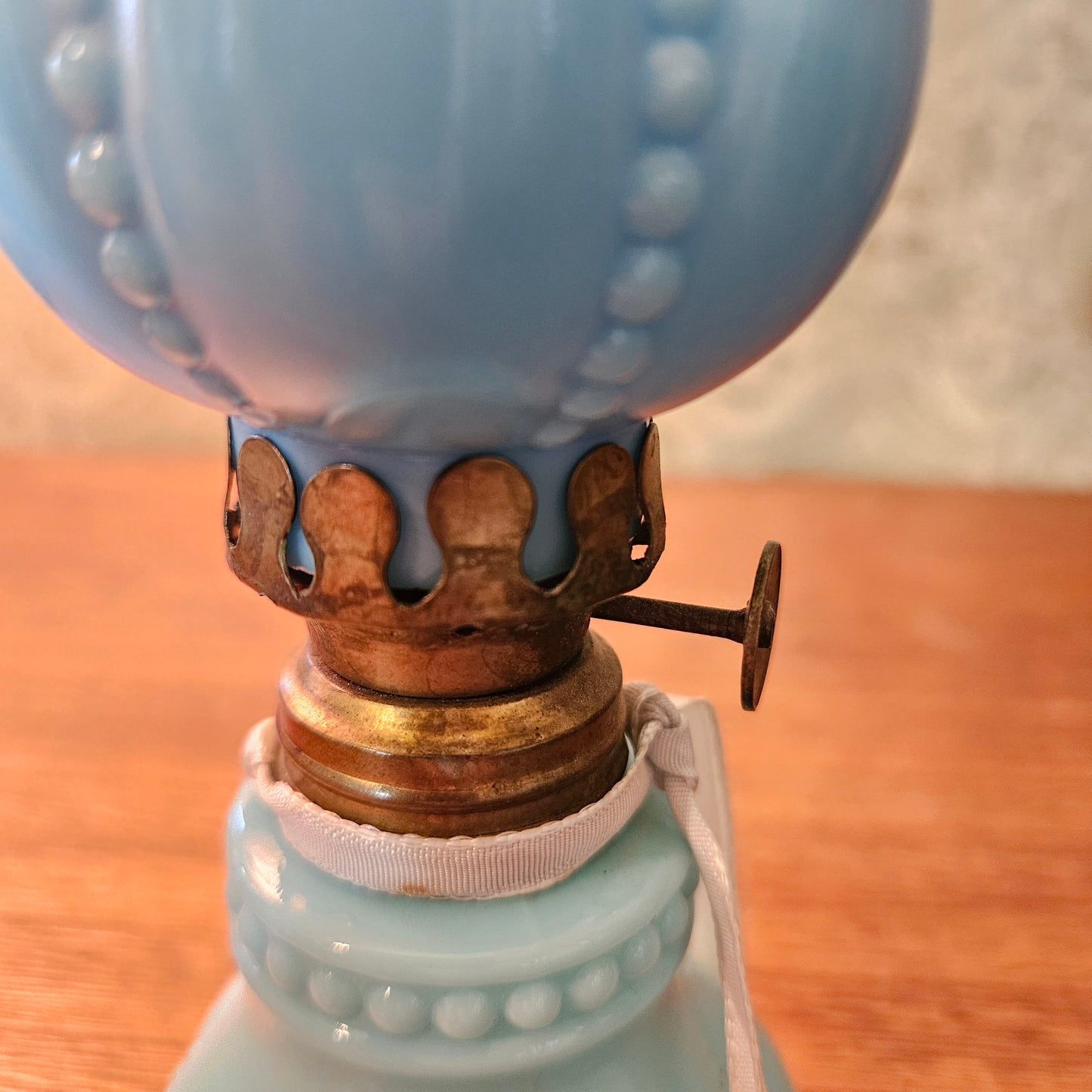 Vintage Blue Milk Glass Miniature Oil Lamp