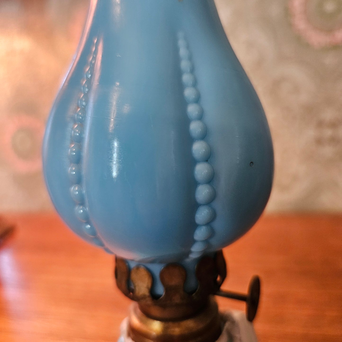 Vintage Blue Milk Glass Miniature Oil Lamp
