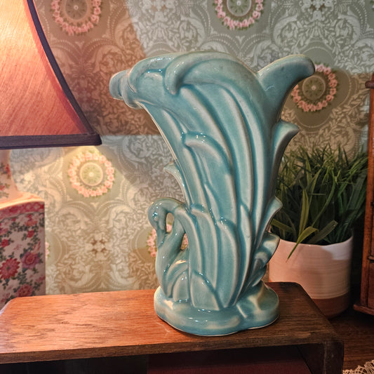 McCoy Turquoise Swan Fan Vase