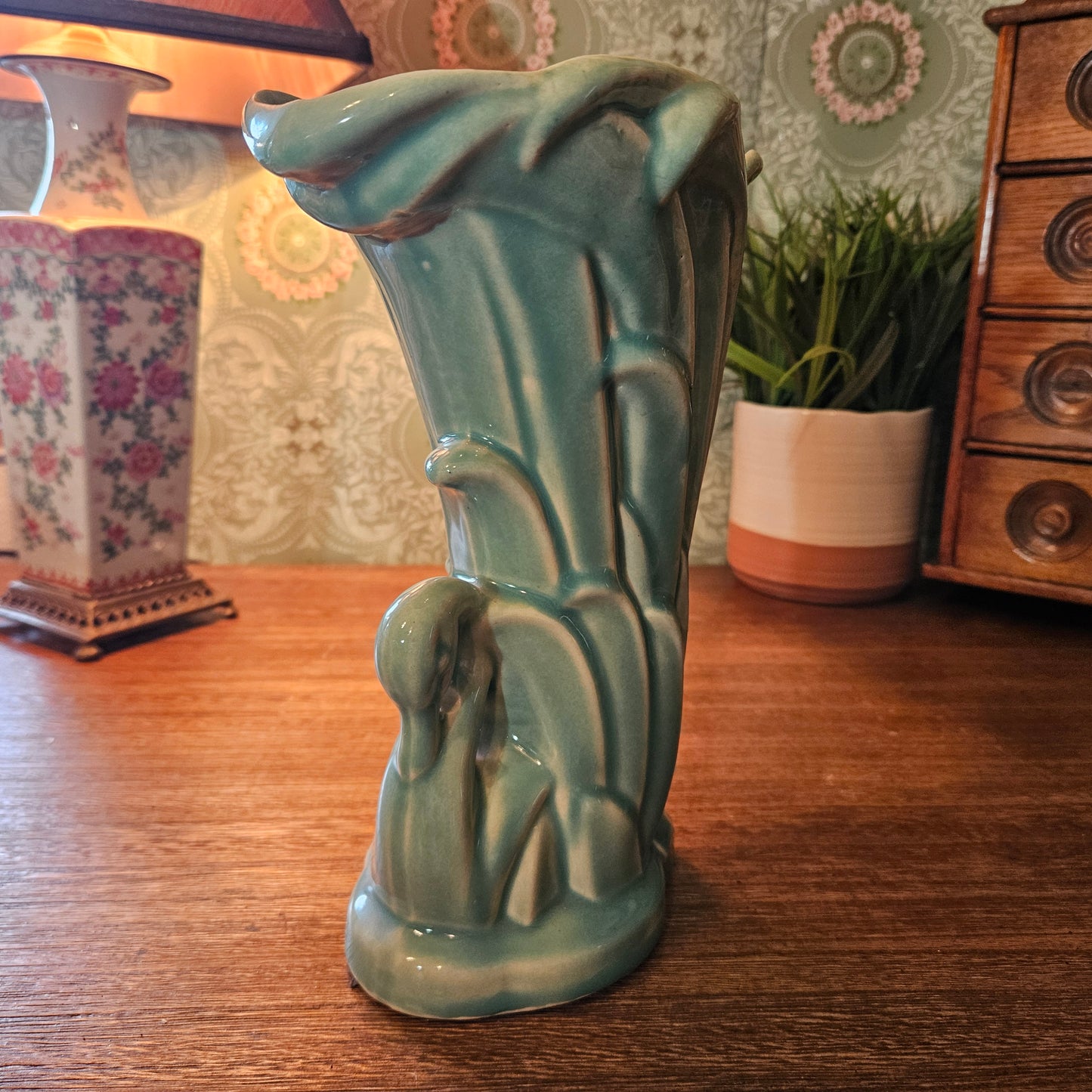 McCoy Turquoise Swan Fan Vase