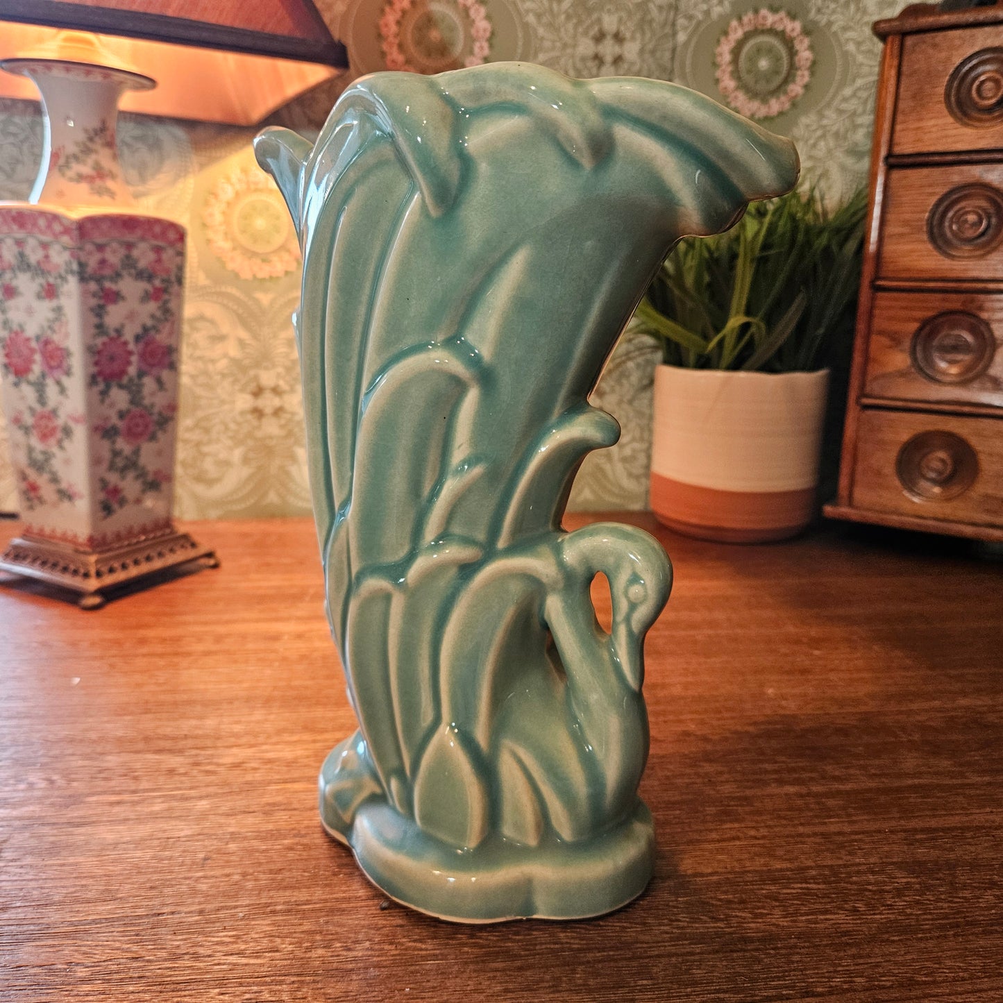 McCoy Turquoise Swan Fan Vase