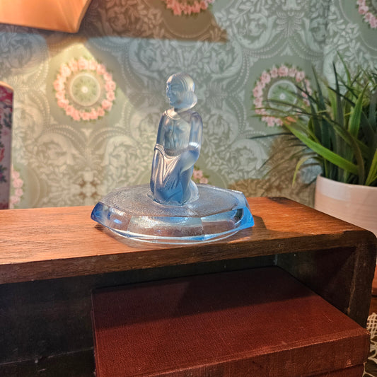Blue Glass Seated Lady Powder Jar Lid