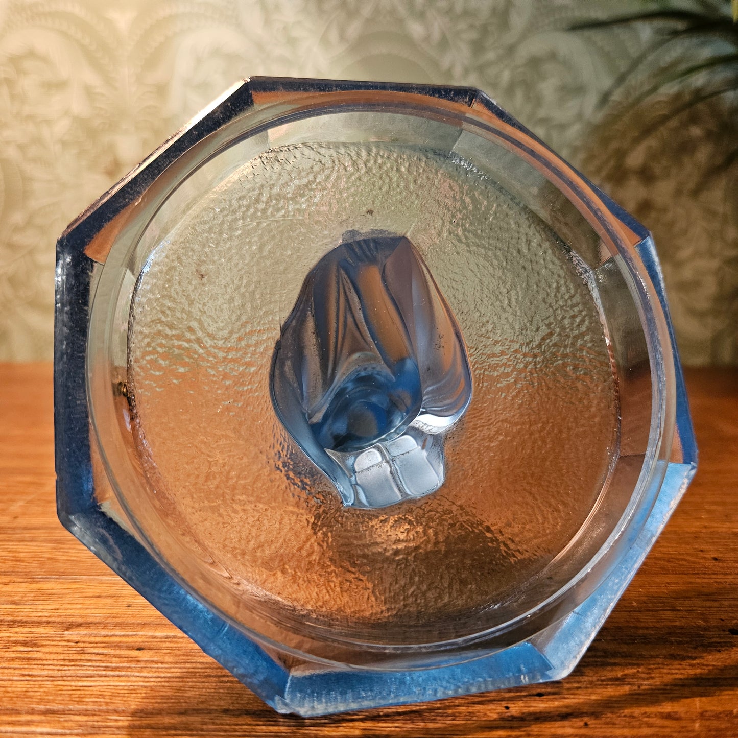 Blue Glass Seated Lady Powder Jar Lid