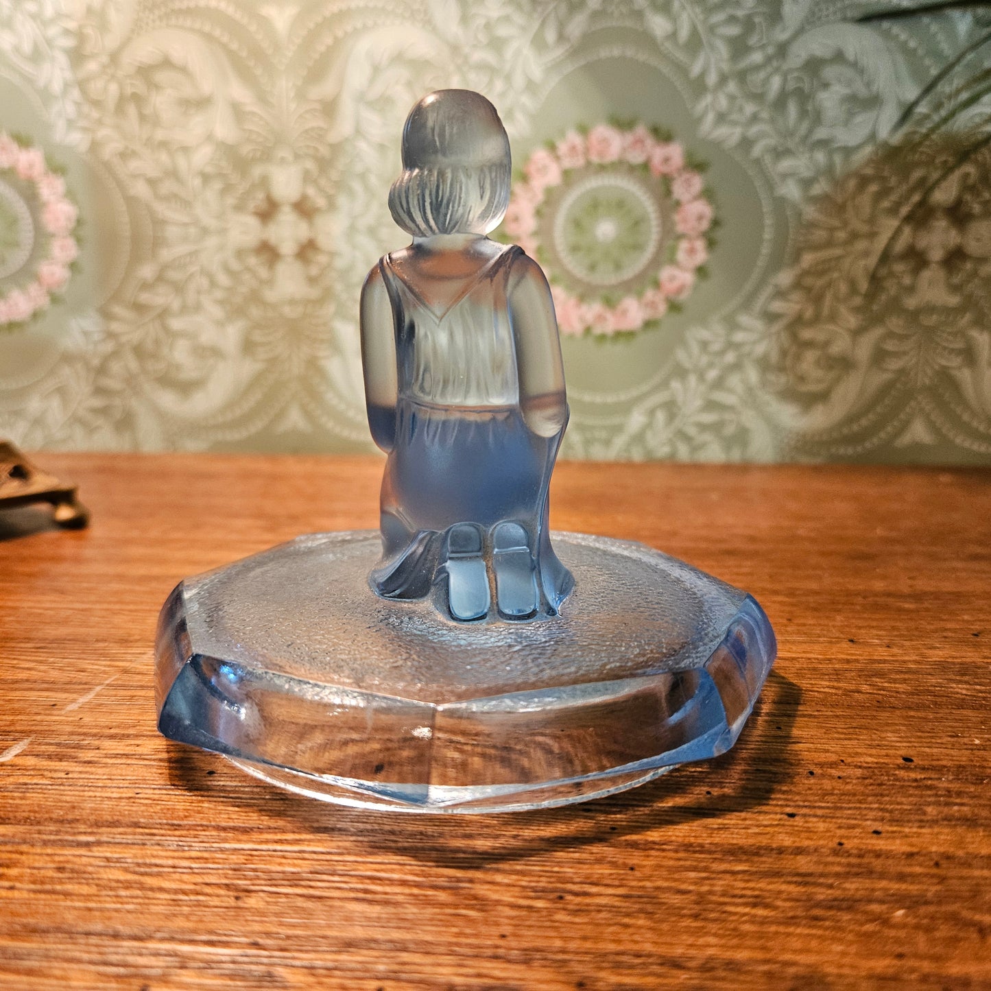 Blue Glass Seated Lady Powder Jar Lid