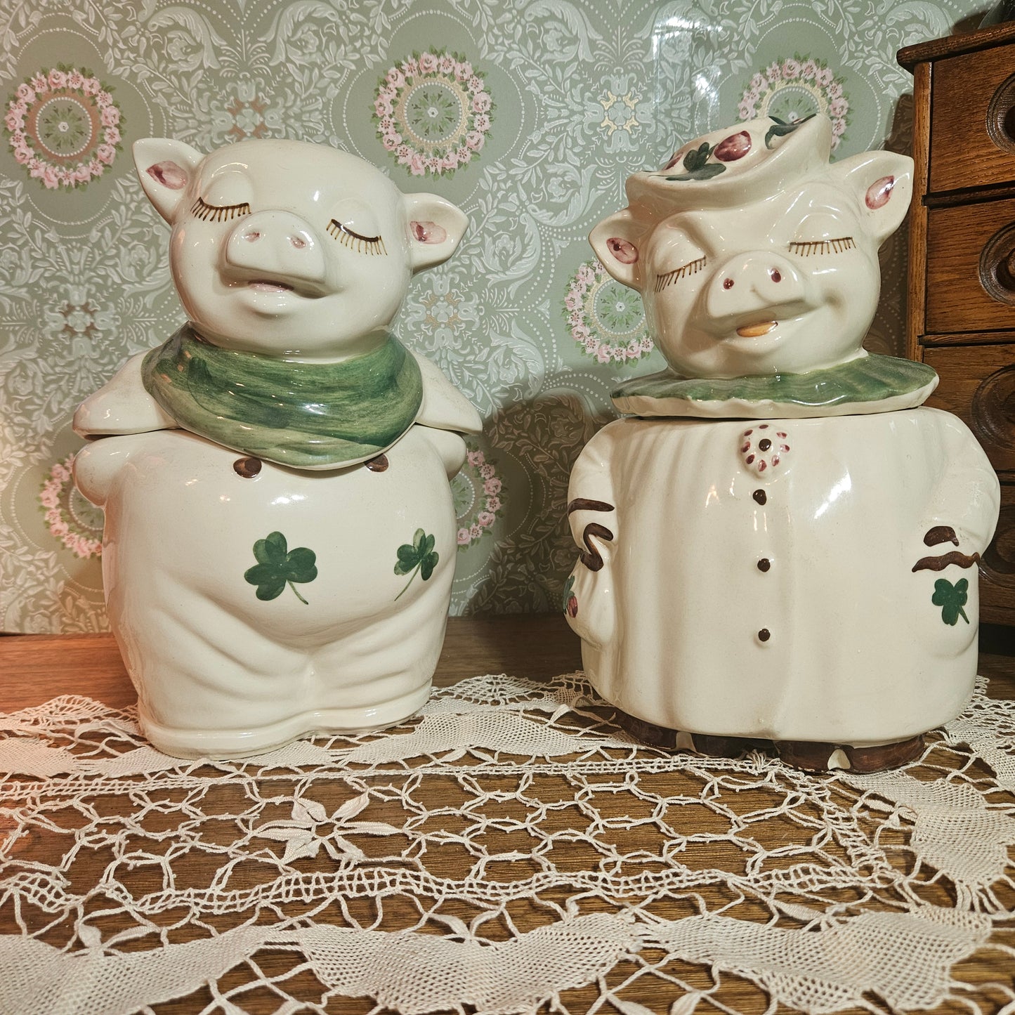 Vintage Irish Pig Cookie Jars Pair