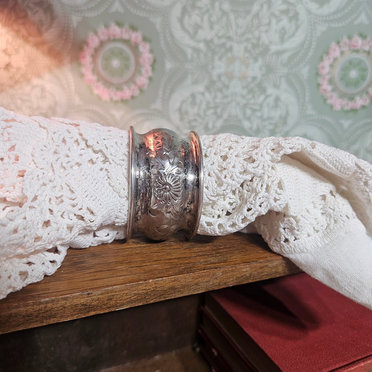 Vintage Embossed Floral Silverplate Napkin Ring