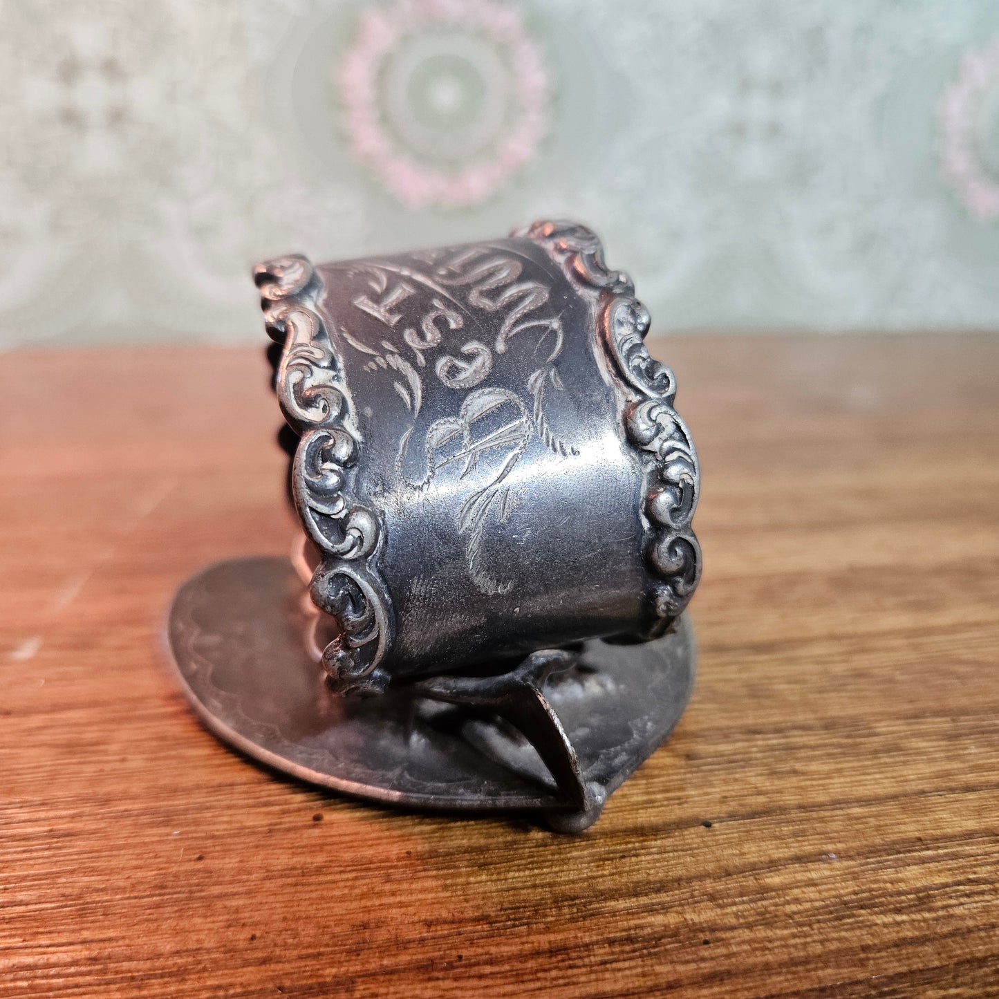 Antique Best Wishes Cherub Figural Napkin Ring
