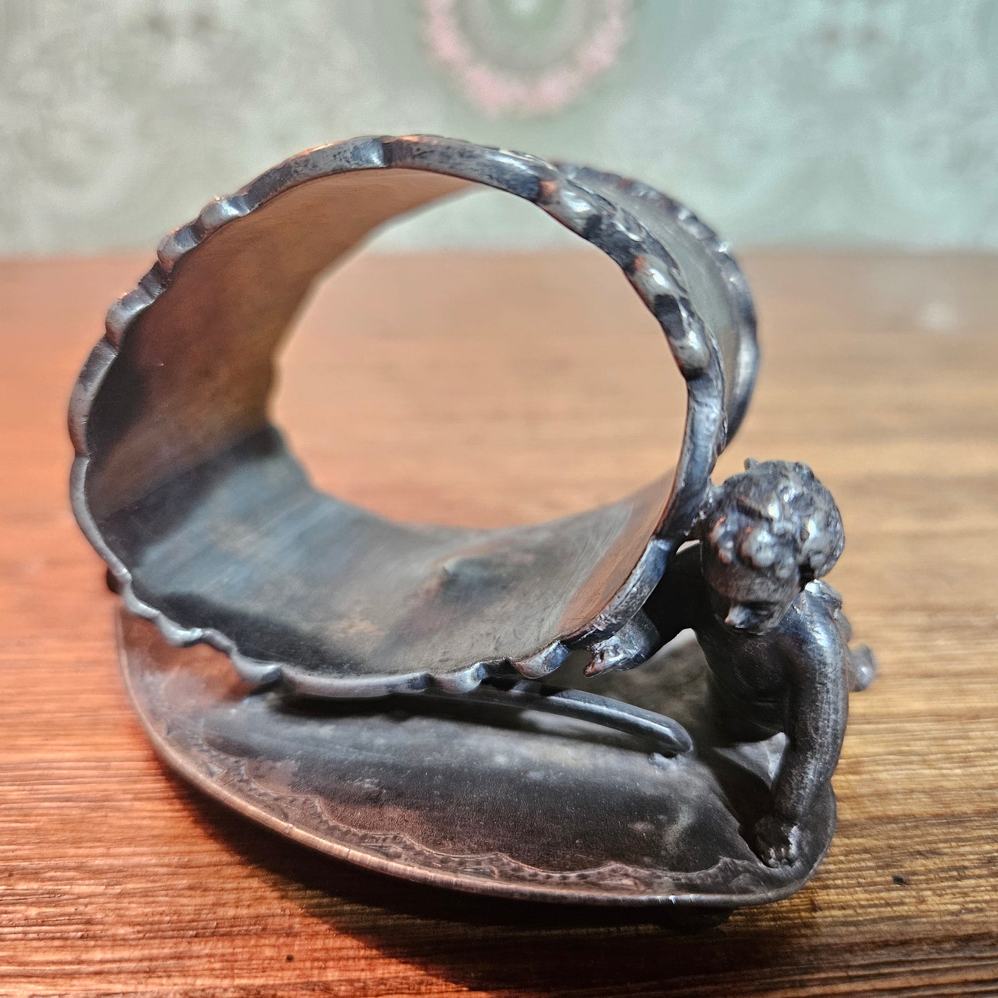 Antique Best Wishes Cherub Figural Napkin Ring
