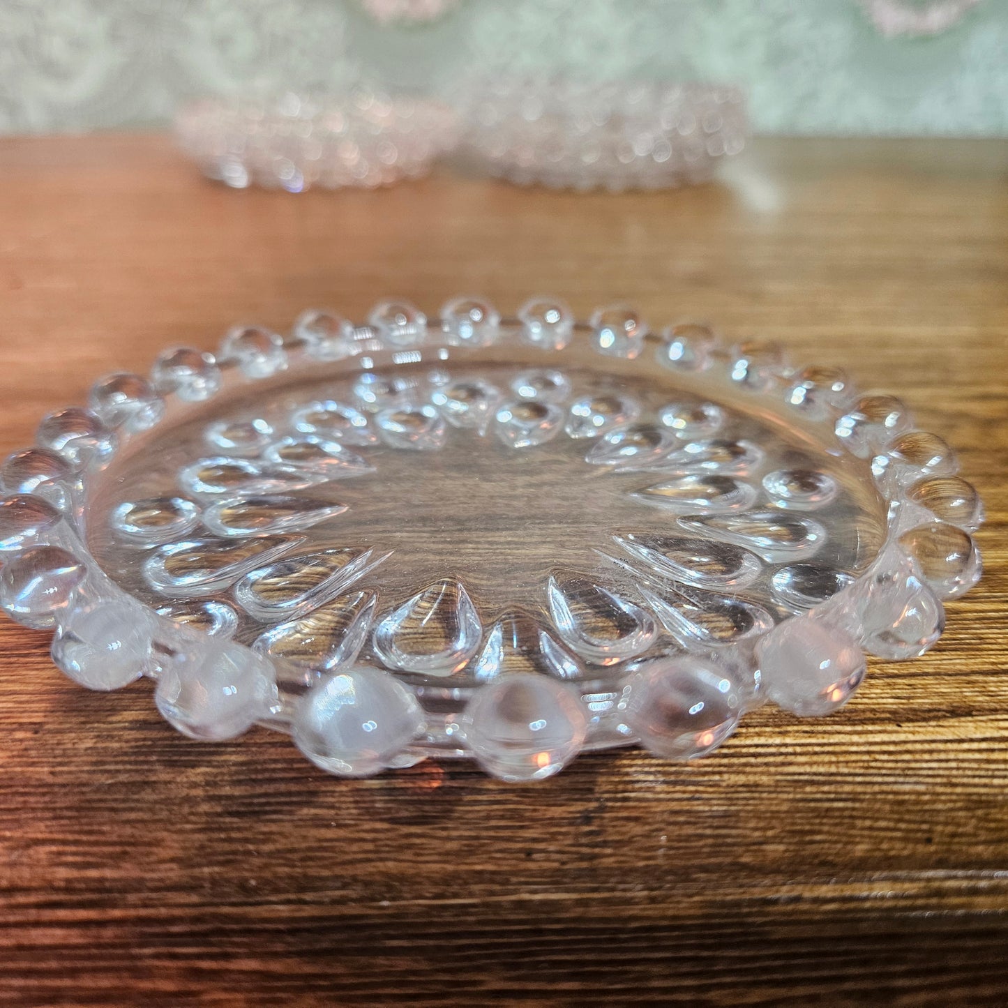 Set of 6 Vintage Clear Glass Bubble Rim Coasters