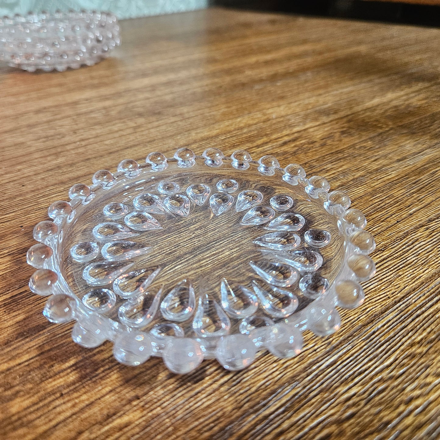 Set of 6 Vintage Clear Glass Bubble Rim Coasters