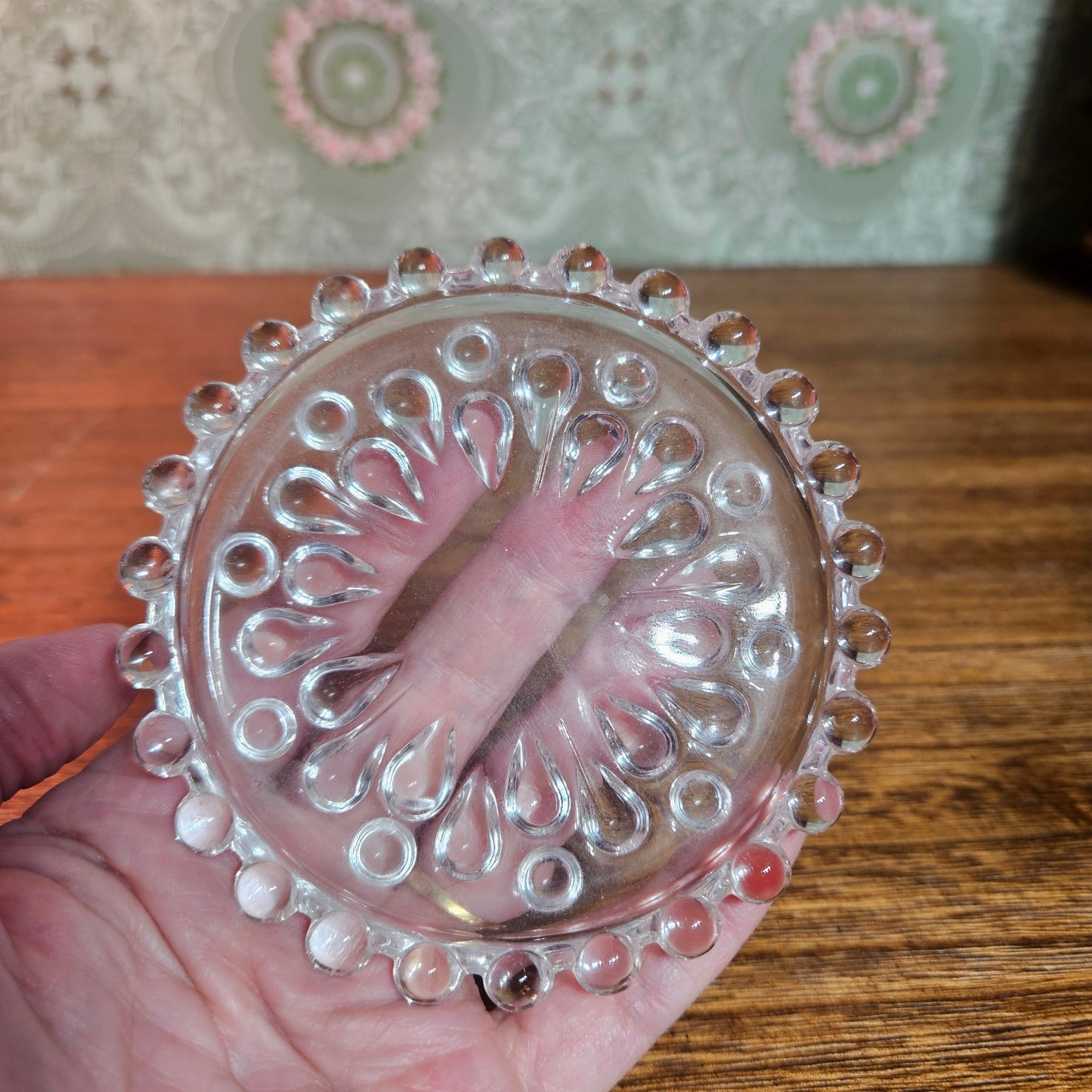 Set of 6 Vintage Clear Glass Bubble Rim Coasters