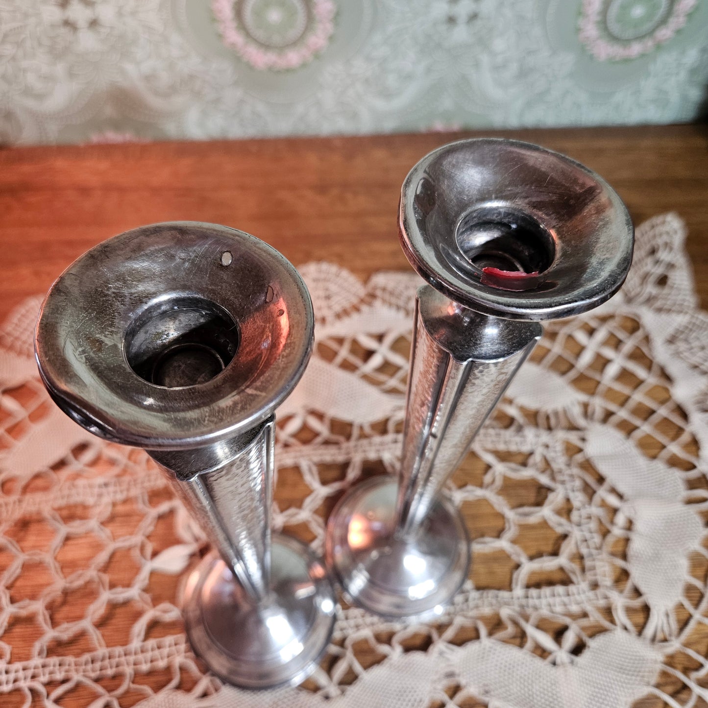 Pair of Vintage Sterling Silver Reinforced Candlesticks