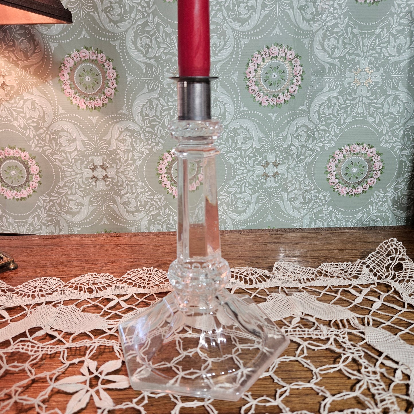 Vintage Clear Pressed Lamp Base with Faceted Foot