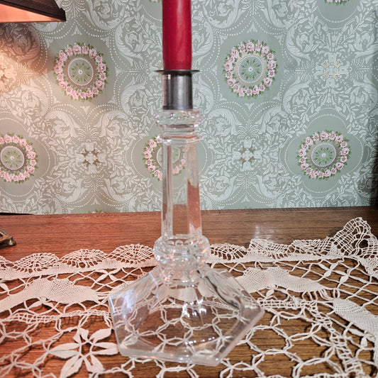 Vintage Clear Pressed Lamp Base with Faceted Foot