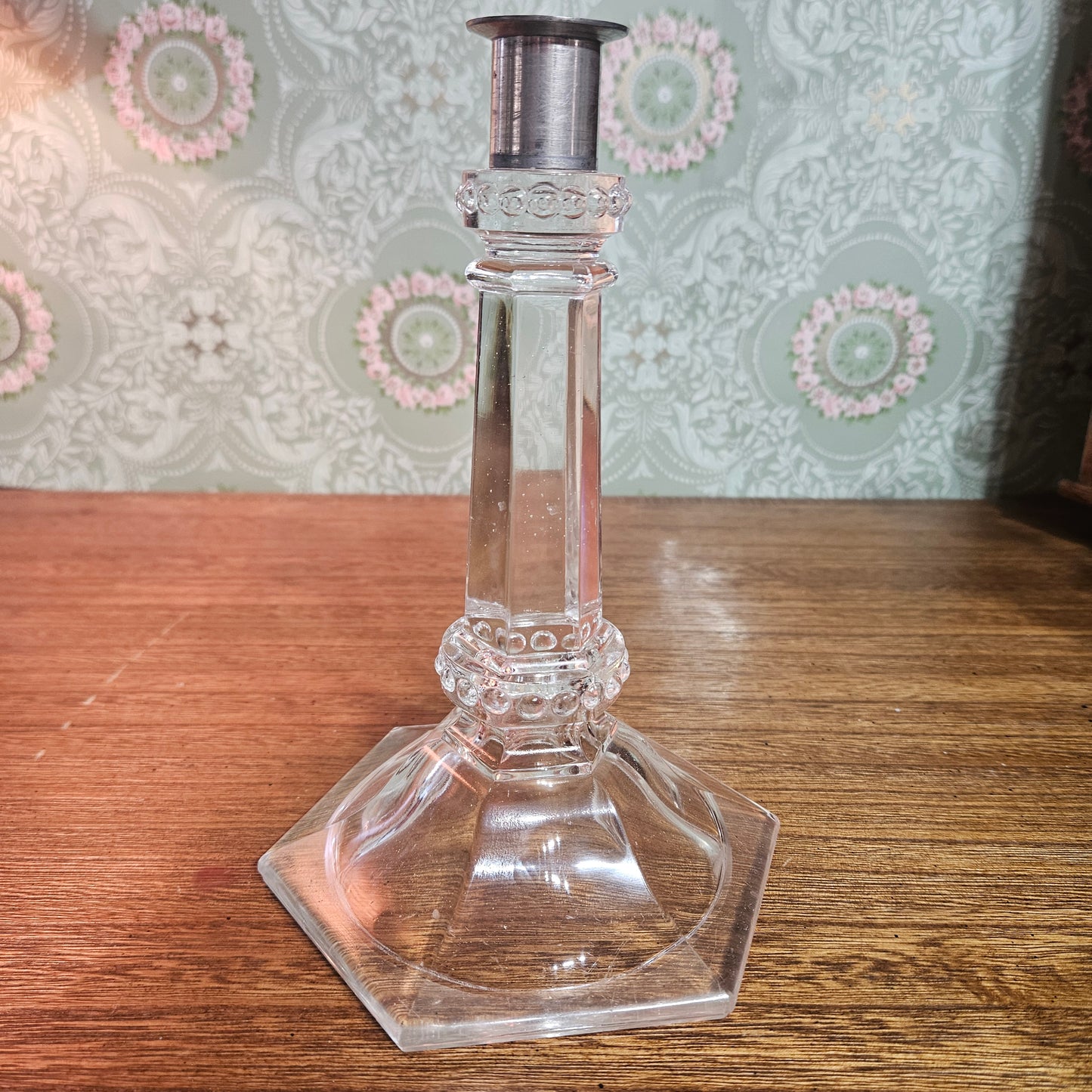 Vintage Clear Pressed Lamp Base with Faceted Foot
