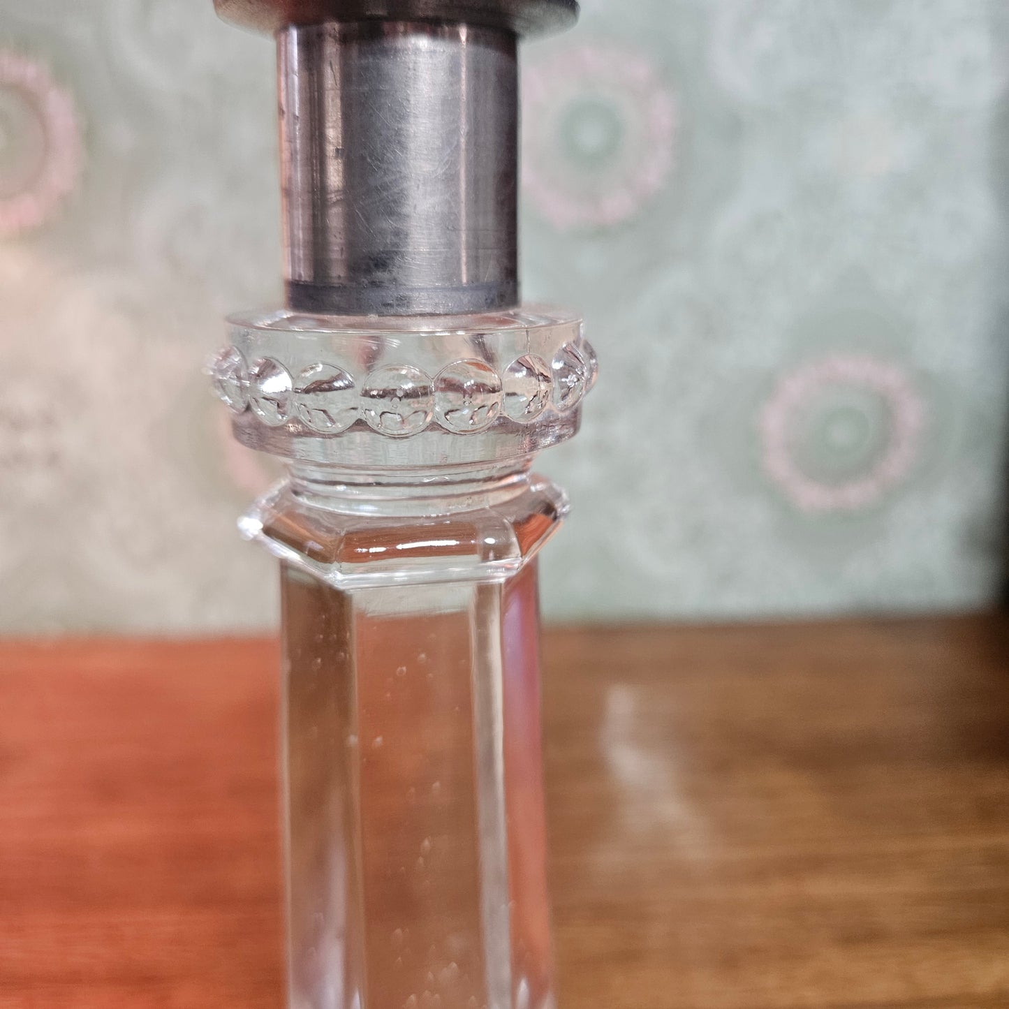 Vintage Clear Pressed Lamp Base with Faceted Foot