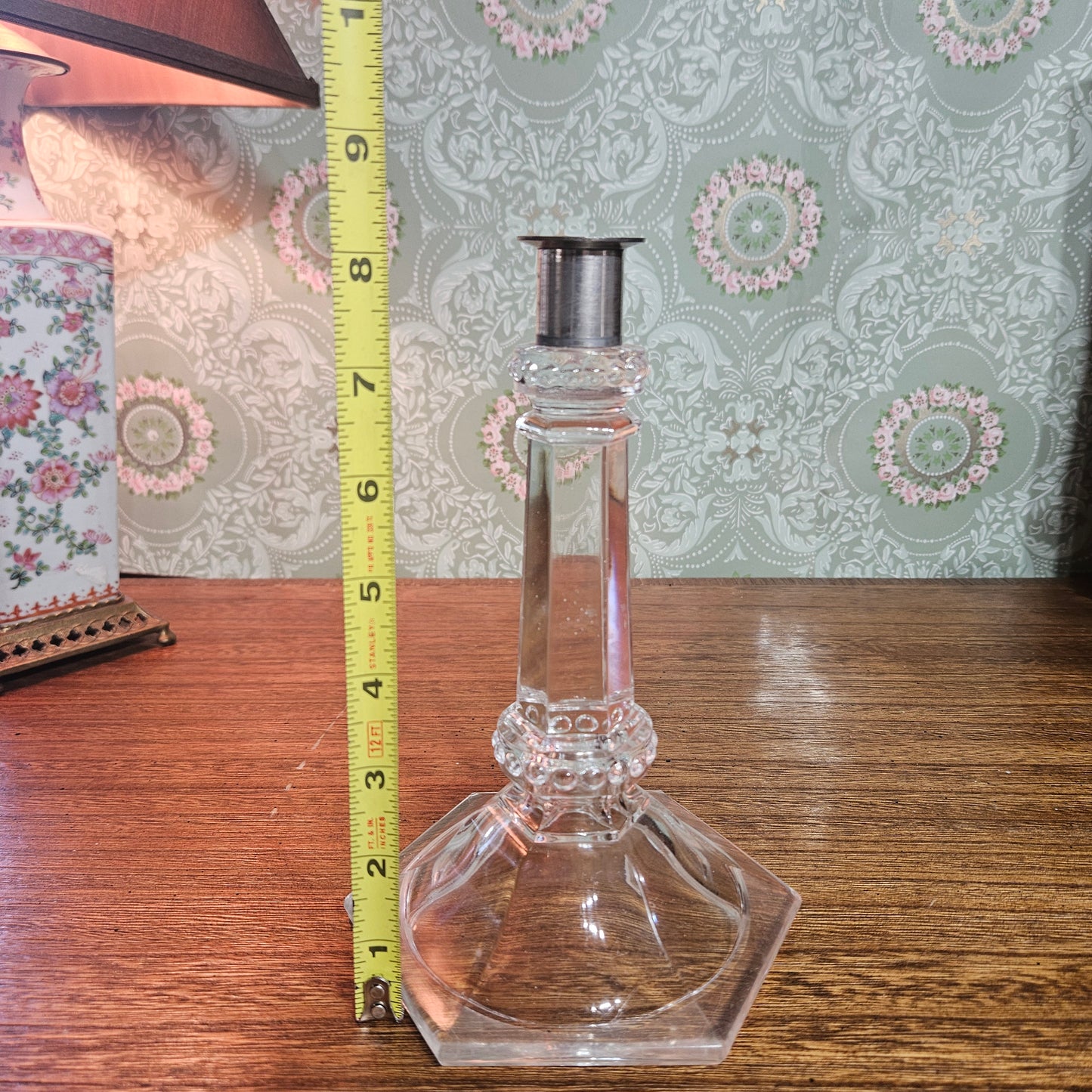 Vintage Clear Pressed Lamp Base with Faceted Foot