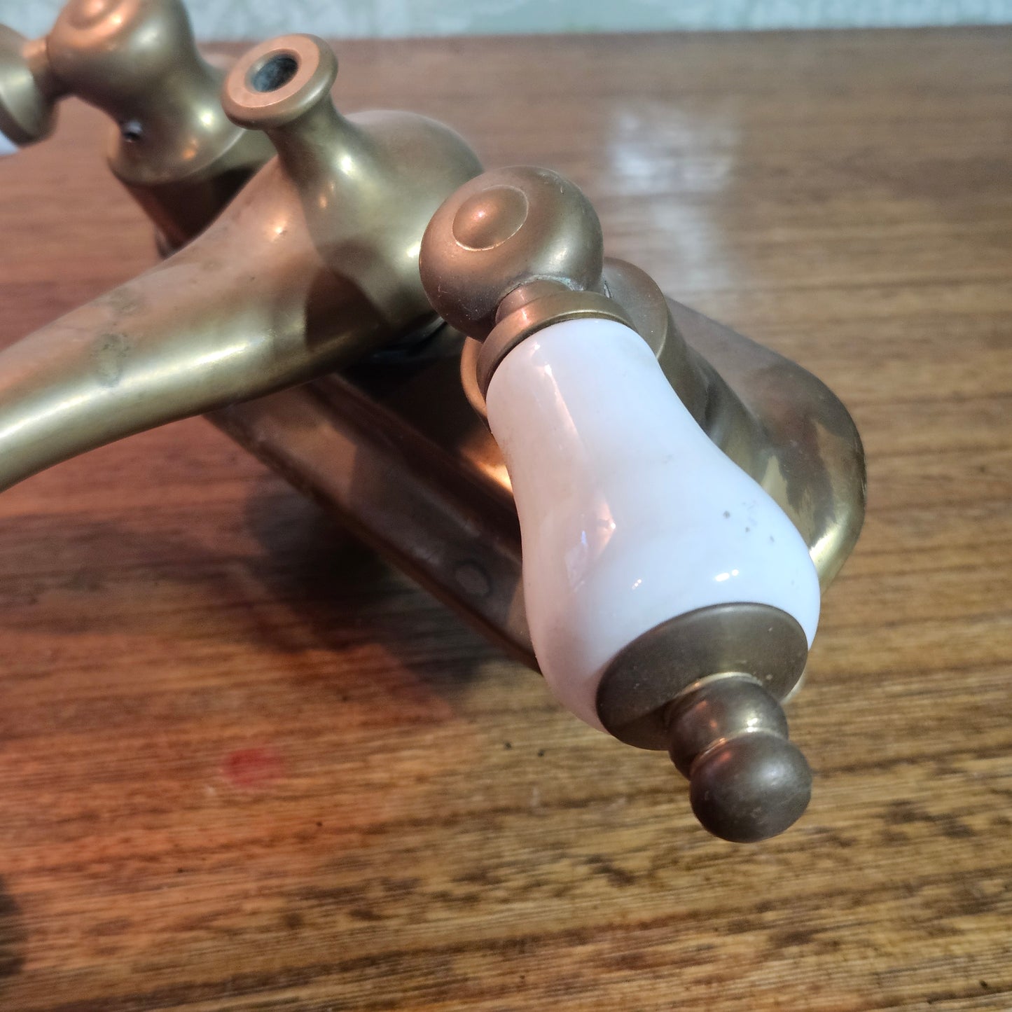 Vintage Brass Bathtub Faucet with Porcelain Handles