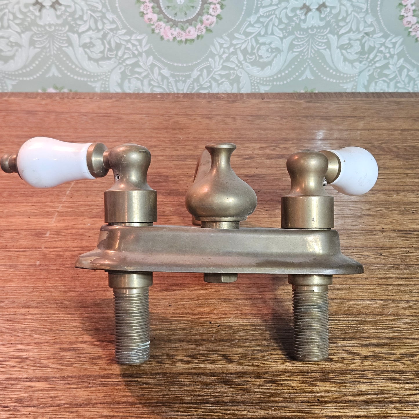 Vintage Brass Bathtub Faucet with Porcelain Handles
