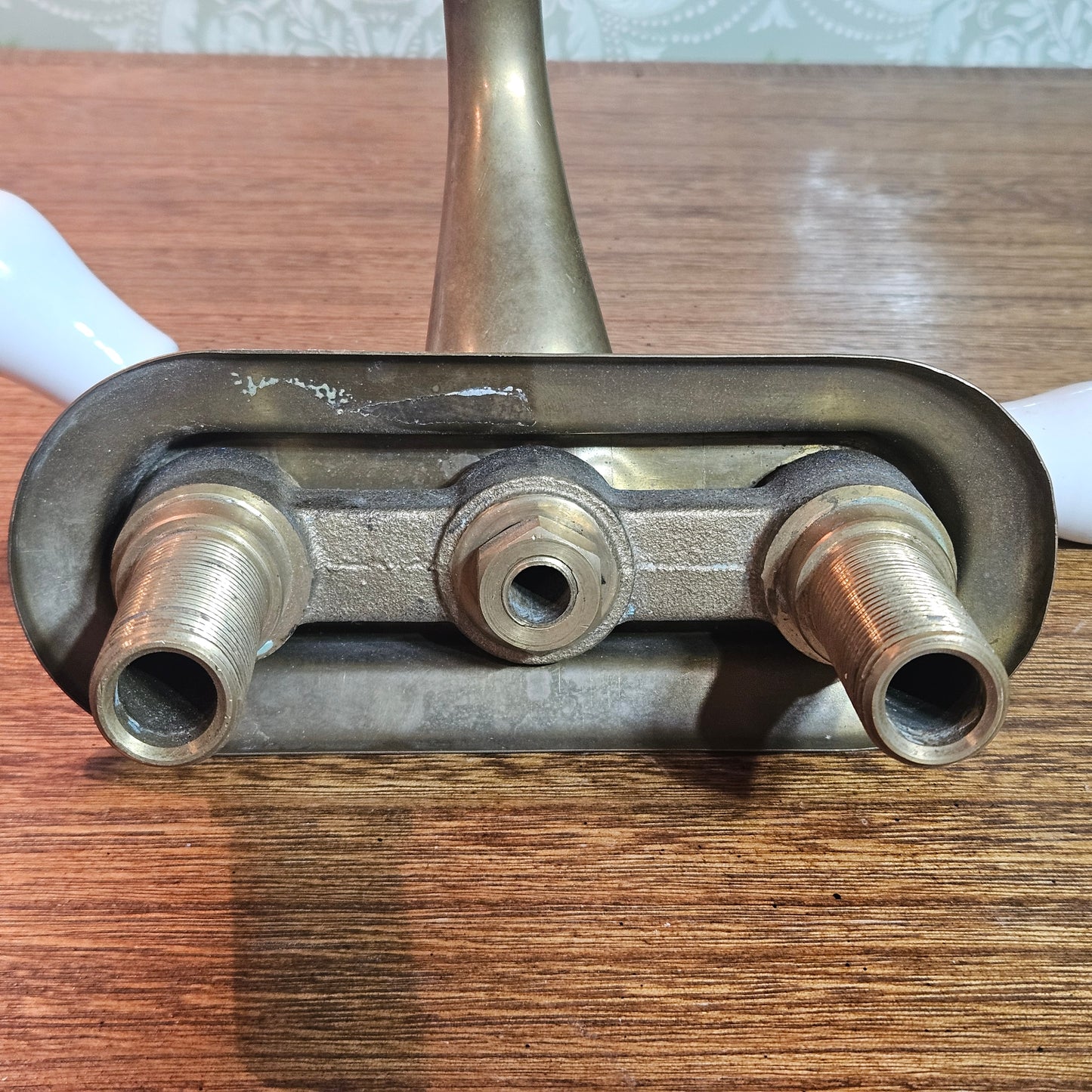 Vintage Brass Bathtub Faucet with Porcelain Handles