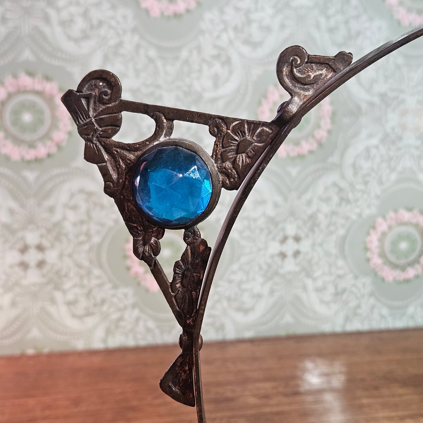 Ornate Jeweled Metal Circular "Brides Basket" Frame