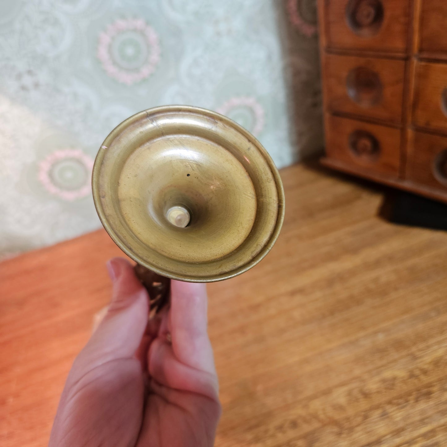 Vintage Brass Pierced Sleeve Glass Bud Vase
