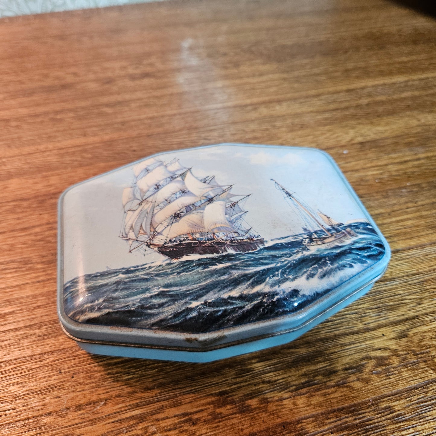 Vintage Horner Blue Sailing Ship Toffee Tin