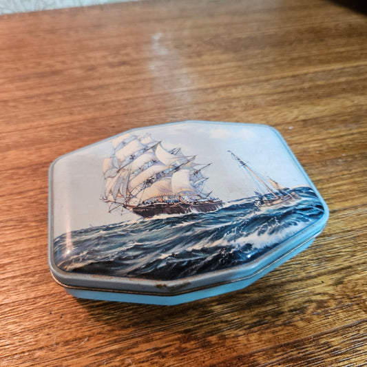 Vintage Horner Blue Sailing Ship Toffee Tin