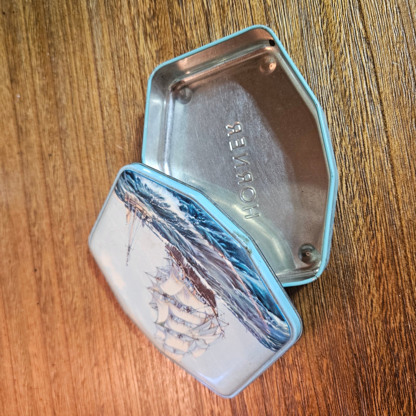 Vintage Horner Blue Sailing Ship Toffee Tin