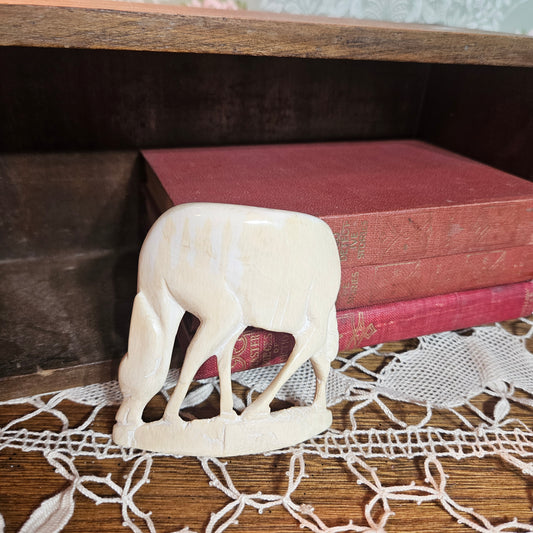 Carved Cream Grazing Animal Figurine
