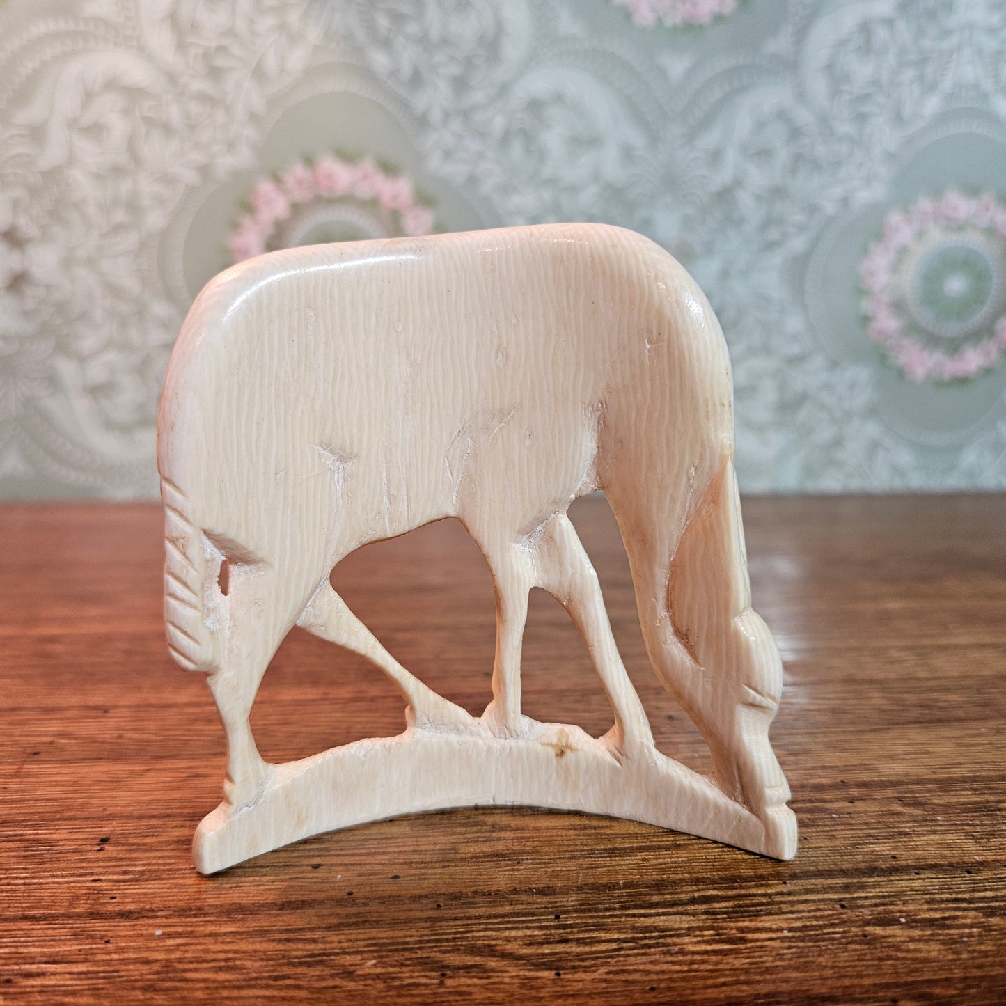 Carved Cream Grazing Animal Figurine